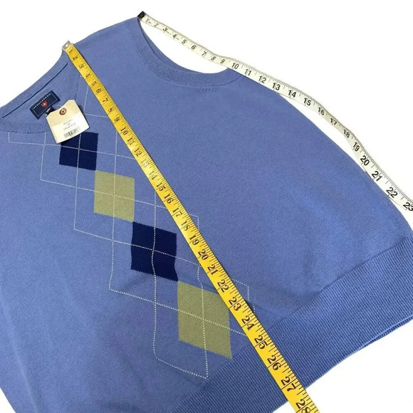 Saddlebred New Sleeveless Sweater Vest Golf Size M Pullover Cotton Blue Argyle - Picture 10 of 11